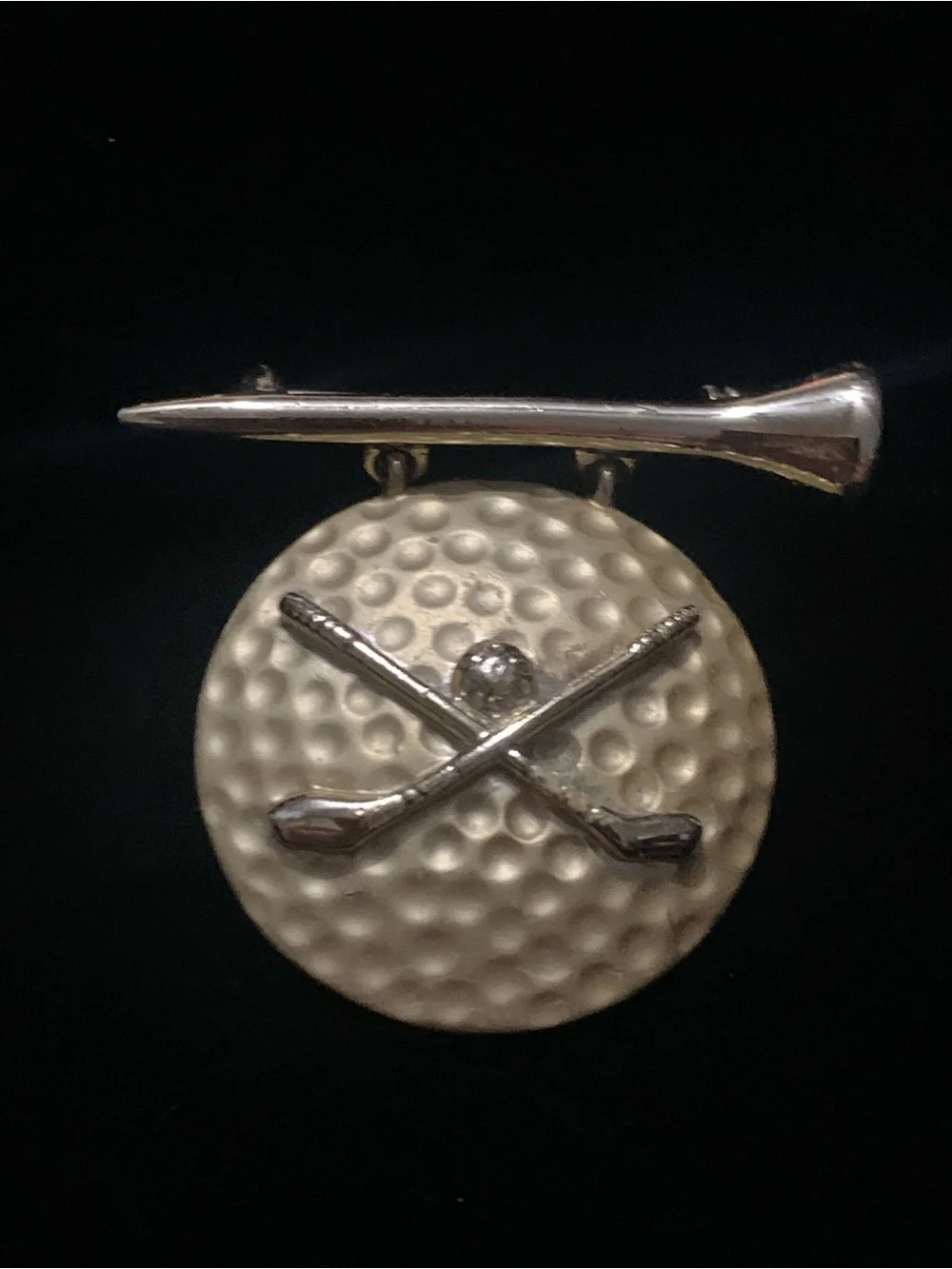 Vintage Signed AJC Golf Ball & Crossed Clubs Tie Pin or Brooch